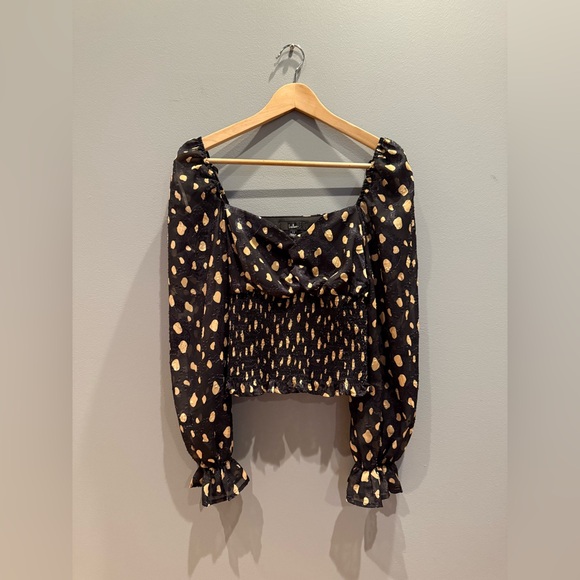 Lulus Polka Dot Sweetheart Neckline Lantern Sleeve Smocked Top - Picture 3 of 9